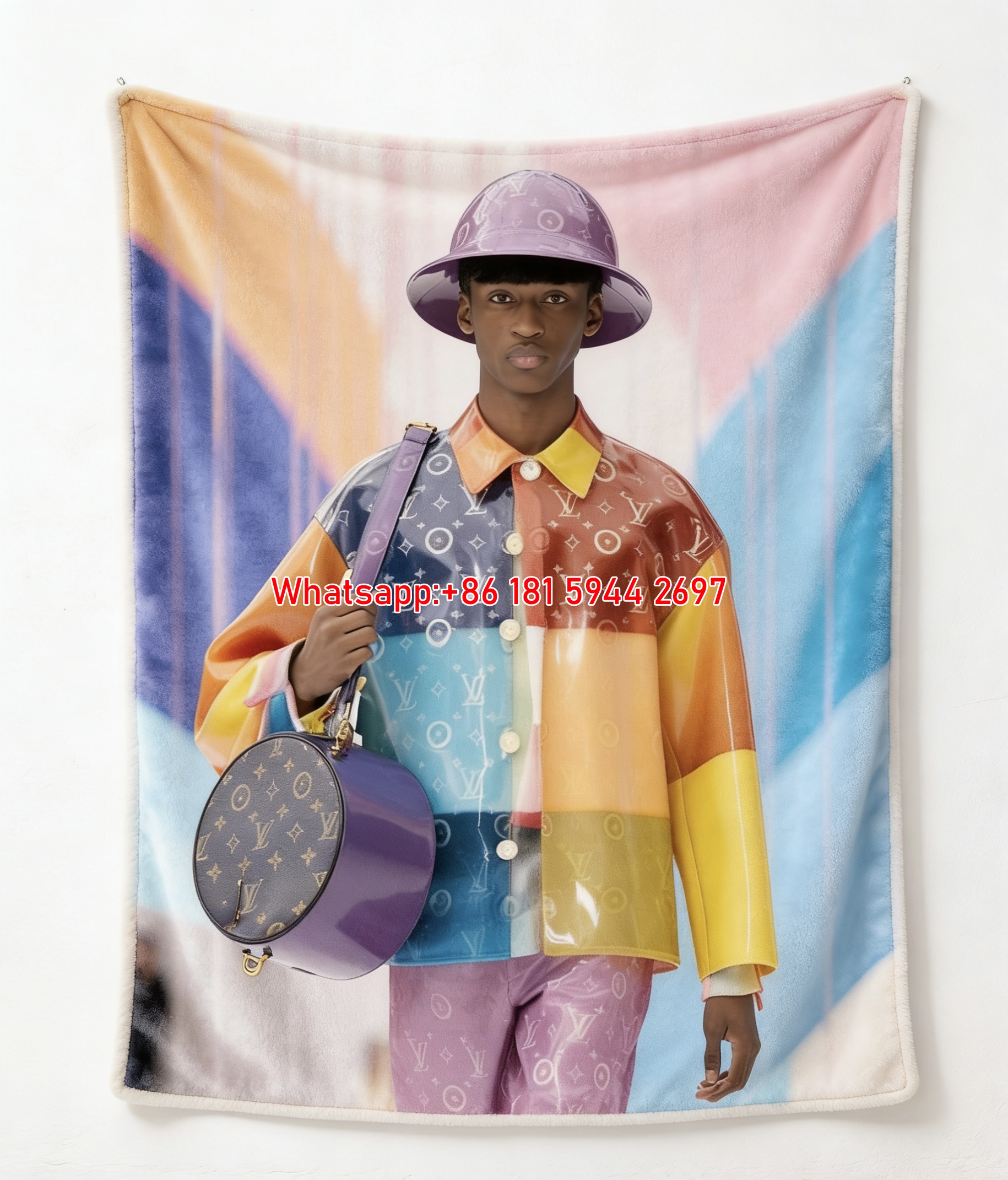 Luxury Colorful LV Runway Look Flannel Sofa Throw Blanket 469